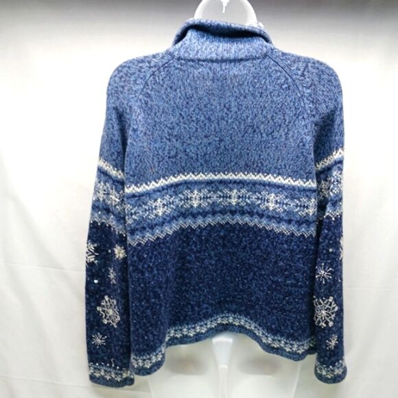 Tiara Internation 2004 Christmas Blue Snowflake Knit Zip-Up Cardigan Women's L.. - Picture 3 of 10